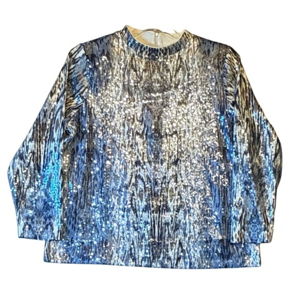 Chicos Sequin Print Long Sleeve funnel Neck Top Blouse size XXL4